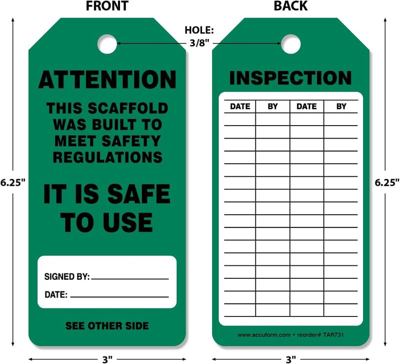 NMC AccuformNMC 250 Scaffolding Tags by-The-Roll, Attention - Scaffold is Safe to Use, US Made OSHA Compliant Scaffold Tags, Waterproof PF-Cardstock, Resists Tears, 6.25"x3", TAR731 - Image 2